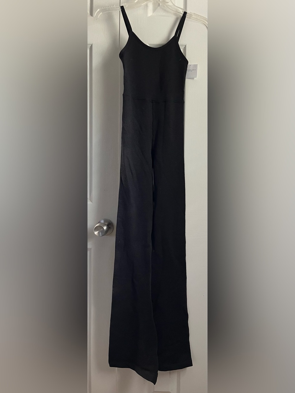 American Eagle Waffle Knit Flare Jumpsuit
Womens Black XXS Athleisure